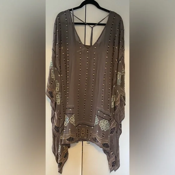 Free People Dress size S/M. Shear with underslip. Taupe. Gorgeous Embroi… - Picture 2 of 9